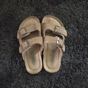 Kids Tan Double Buckle Sandals Size 12 Vacation Travel Loungewear Summer Beach